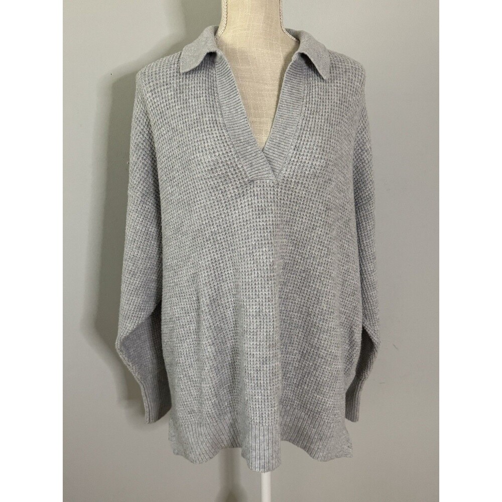 Aerie CozyUp Waffle Sweater Hoodie in Gray Size M Athleisure Fall Cozy
